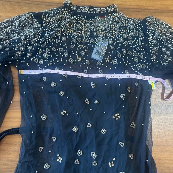 Farm Rio Black/Gold Embroidered Tulle Overlay Minidress, Concert, Party, XL NWT - Picture 10 of 12